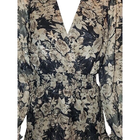 Dizzy Lizzy Floral Dress Smocked Waist Elastic Cuffs & Ruffle Hem Women Small - Picture 5 of 7